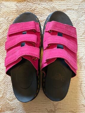 Dr. Martens Pink Suede Triple-Strap Slide Sandals